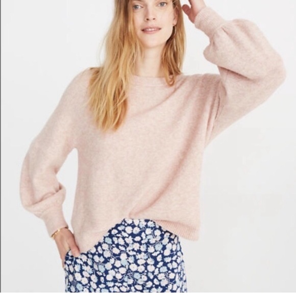 Madewell Gladwell Balloon-Sleeve Pullover Sweater in Heather Rose - Picture 1 of 9